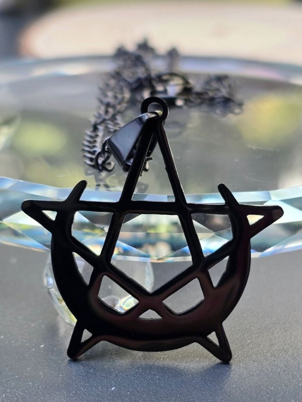 A Gothic Universe Black Pentagram Crescent Moon Pendant Necklace Witchy Goth New